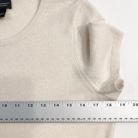 Nwot C by BLOOMINGDALES Sweater Top L Cashmere 100% 2-Ply Cream Knit Short-Sleev - Picture 5 of 6